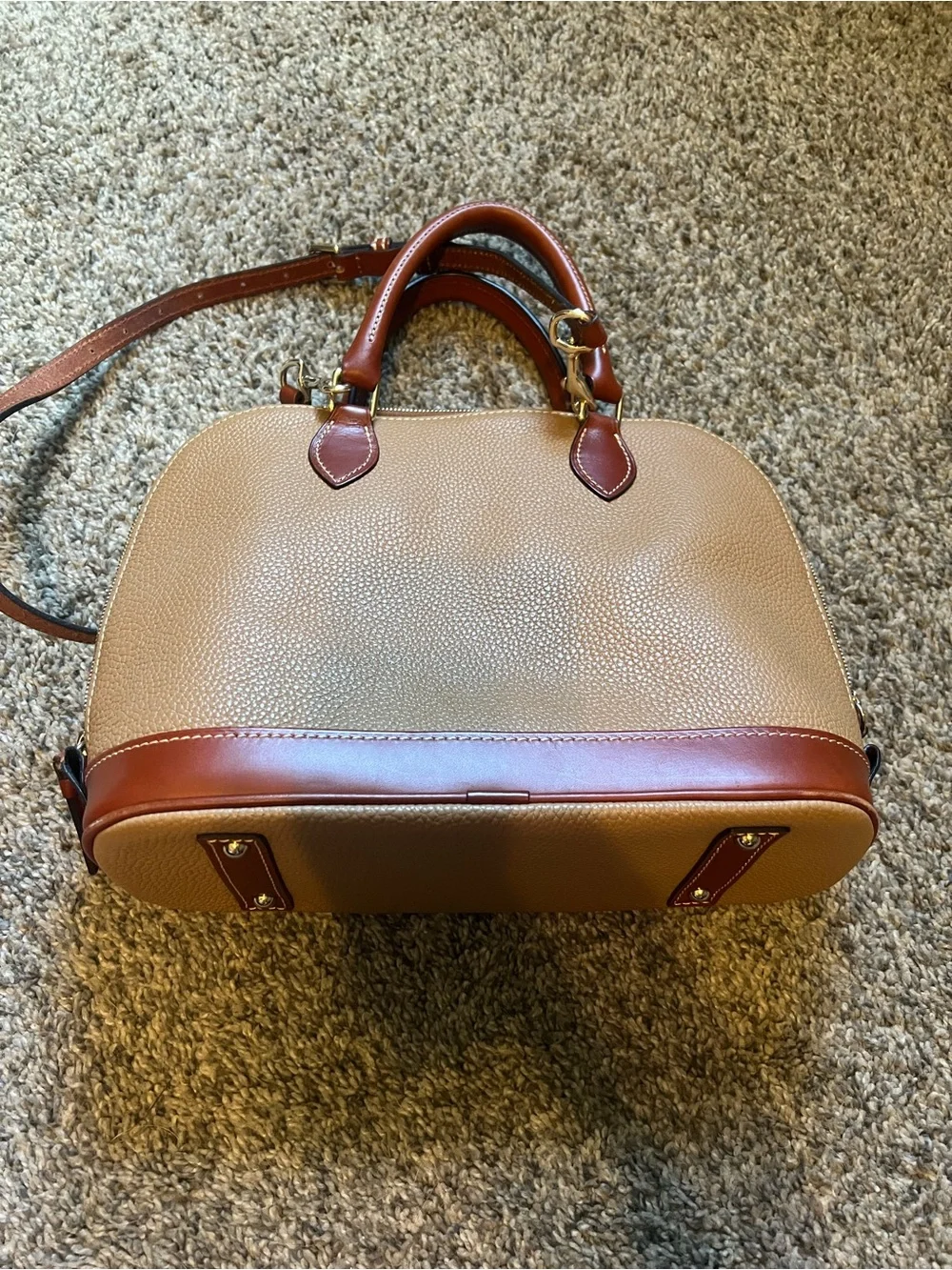 Dooney & Bourke Pebble Leather Satchel - Beige Body with Brown Trim